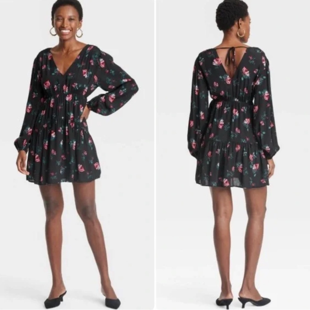 A New Day Black Dress with Pink Floral Design